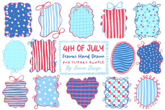 4th of July Frames Hand Drawn PNG Bundle: Elevating Patriotic Design with Whimsy