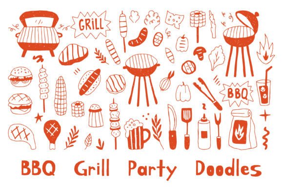 BBQ Grill Party Doodles PNG Clipart Set Overview