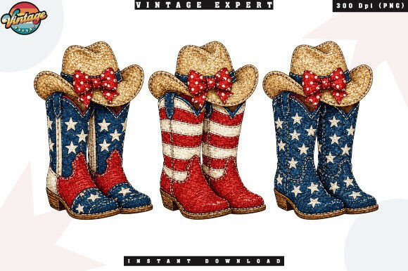 Celebrate Independence with High-Resolution Patriotic Cowboy Boots Patchwork PNG Designs