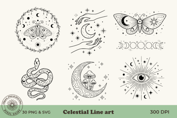 Celestial Line Art Bundle: Design Essentials