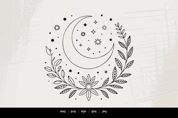 Celestial Moon Floral Line Art SVG Guide