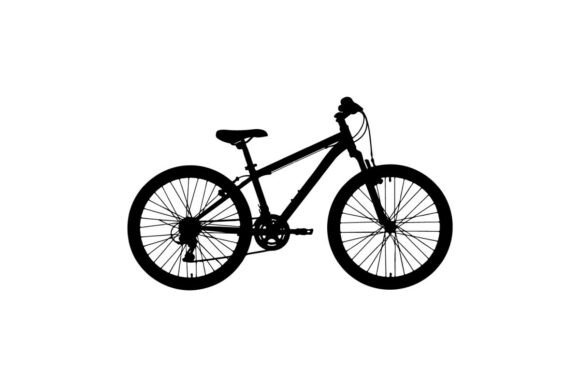 Child Mountain Bike Standing Isolated on Vector Silhouette