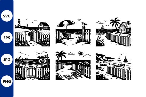 Coastal Beach Scenes in Vector Line Art: Elevating Design with Minimalist Elegance