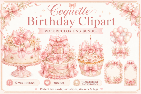 Coquette Birthday Watercolor Clipart: Elevating Celebrations with Soft Elegance