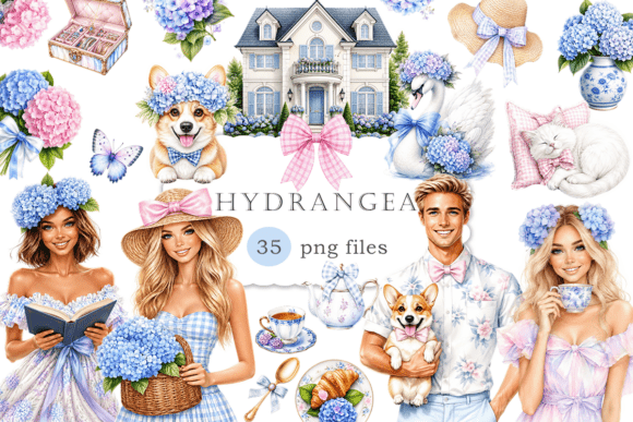 Coquette Watercolor PNG Blue Pink Floral