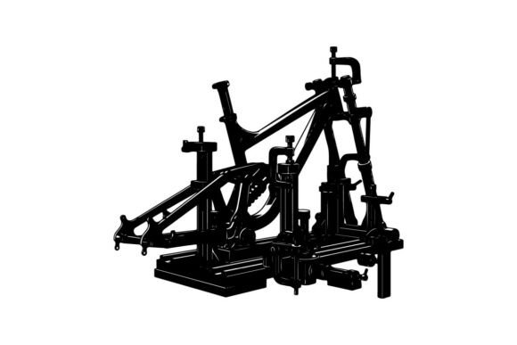Detailed Industrial Machine Mechanism in Premium Vector Silhouette Clip Art