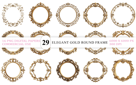 Elegant Gold Round Frame PNG Bundle