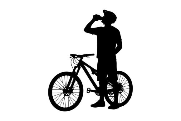 Evaluating the Cyclist Resting on Mountain Bike Silhouette for Your Design Projects