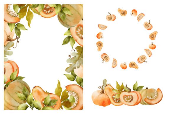 Fall Pumpkin Watercolor Frames Clipart Evaluation