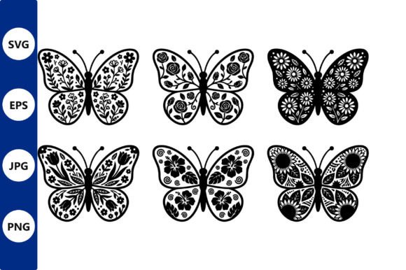 Floral Butterfly Silhouettes in Vector