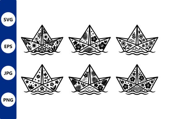 Floral Origami Boats Line Art: A Versatile Design Resource for Creators