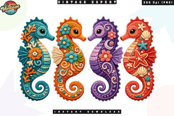 Kawaii Ocean Seahorse Crochet Yarn PNG