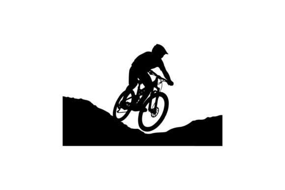 Mountain Biker Jumping Over Dirt Hill Vector Art