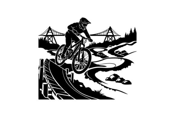 Mountain Biker Performing Jump over Snow Vector Art