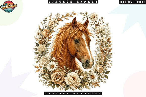 Rustic Country Wildflower Horse PNG