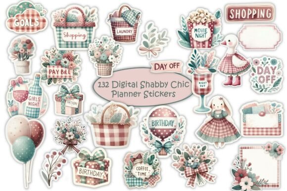 Shabby Chic Planner Stickers Kit PNGs