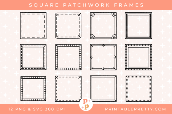 Square Patchwork Frames SVG PNG Pack: Elevate Your Designs with Handmade Aesthetic