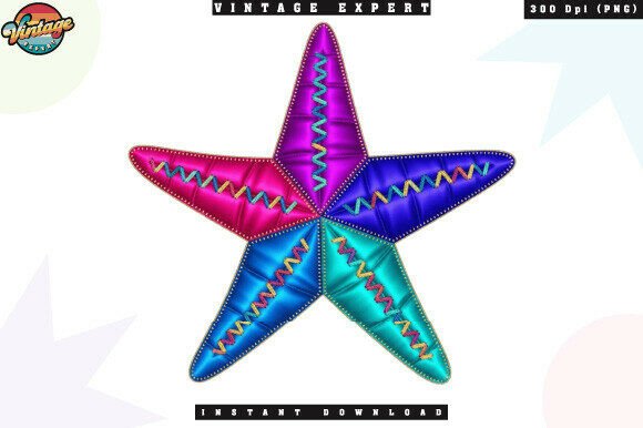 Summer Starfish Coastal Patchwork PNG: A Vibrant Design for Creative Projects