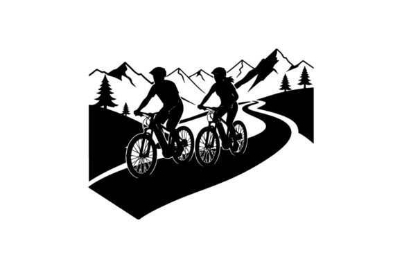 Two Cyclists Mountain Biking on Scenic Trails: A Visual Journey Through Vector Art
