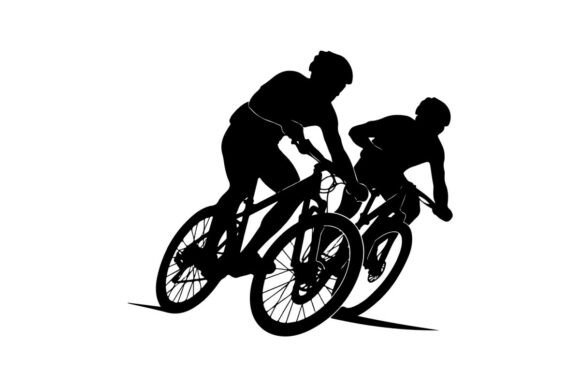 Two Cyclists Racing on Mountain Bikes: A Premium Vector Silhouette