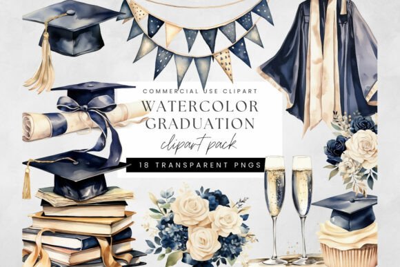 Watercolor Graduation Clipart PNG: A Modern Celebration Set