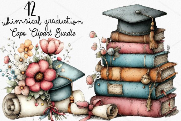 Whimsical Graduation Caps Clipart