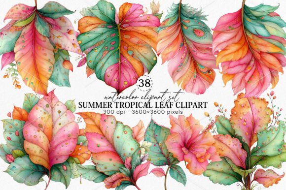 Whimsical Summer Tropical Leaf Clipart: Elevating Designs with Dreamy Foliage